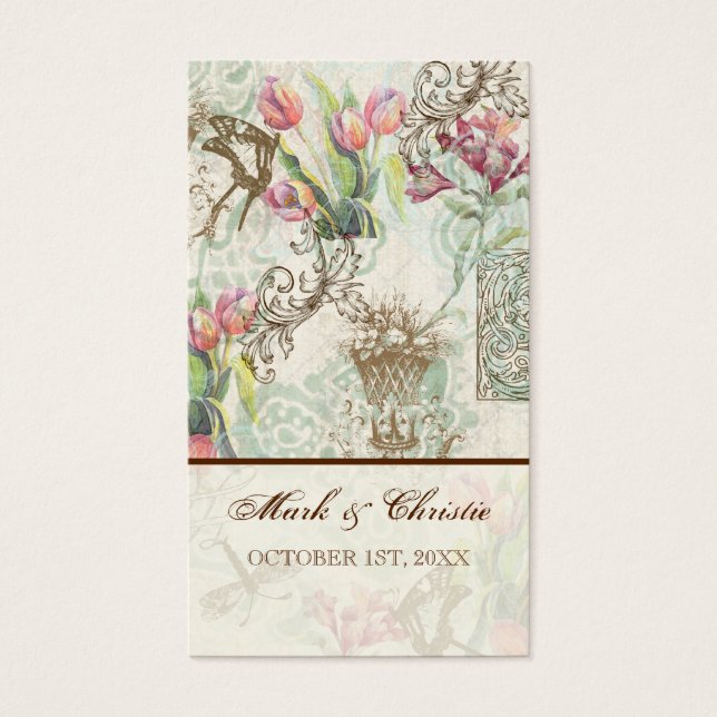 Cartes De Visite Flutterbyes 'n Tulips Mariage élégant (Devant)