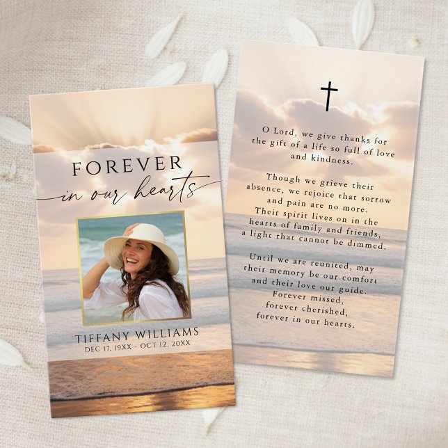 Cartes De Visite Forever Hearts Beach Sunset Photo Cross Prayer (Créateur téléchargé)