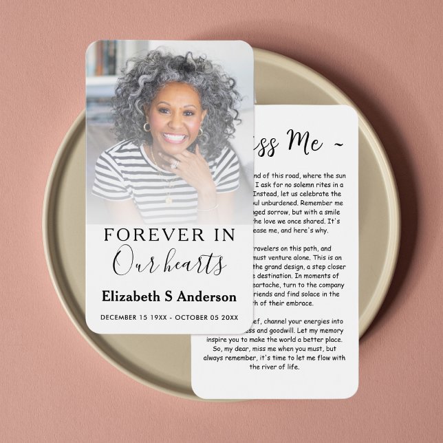 Cartes De Visite Forever in Our Hearts Funeral Photo Prayer Card (Créateur téléchargé)