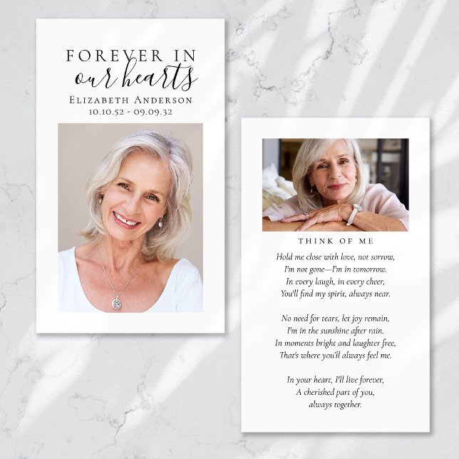 Cartes De Visite Forever in Our Hearts Photo Funeral Prayer Card (Créateur téléchargé)