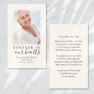 Cartes De Visite Forever in Our Hearts Photo Funeral Prayer Card