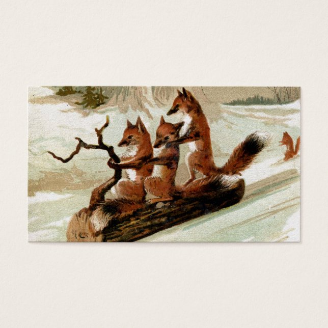 Cartes De Visite Fox Sleigh Ride Vintage Print (Devant)