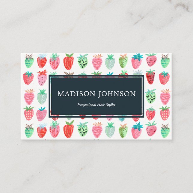 Cartes de visite fraises monogramme rouge personna (Devant)