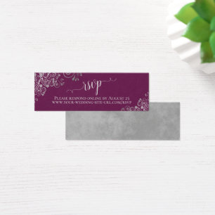 Cartes De Visite Frills Argent Cassis Mariage violet RSVP en ligne