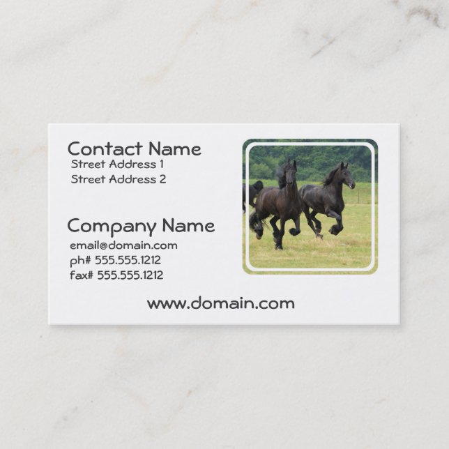 Cartes de visite frisons galopants de chevaux (Devant)
