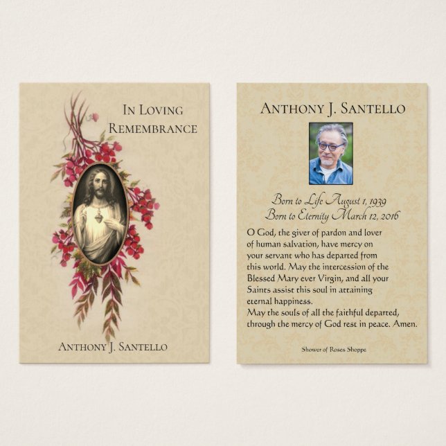 Cartes De Visite Funérailles catholiques Prière du coeur sacré Cart (Devant & derrière)