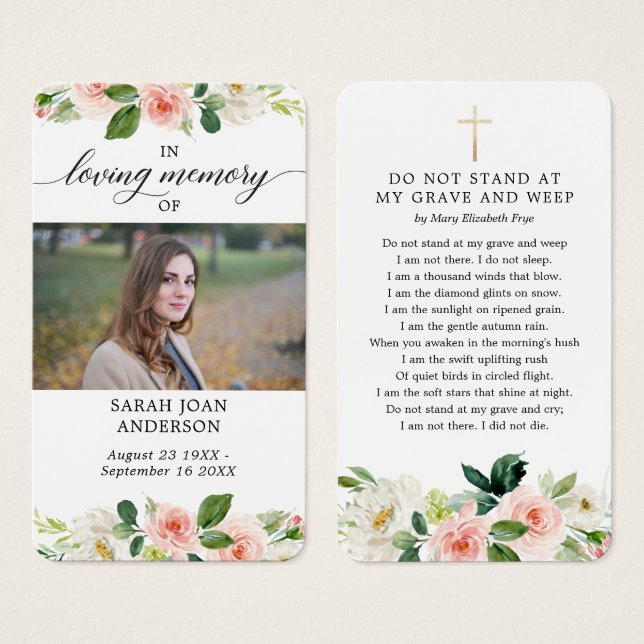 Cartes De Visite Funérailles Florales Dans Love Memorial Poem Card (Devant & derrière)