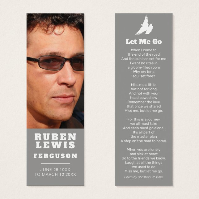 Cartes De Visite Funérailles me laisser aller poème de colombe blan (Devant & derrière)