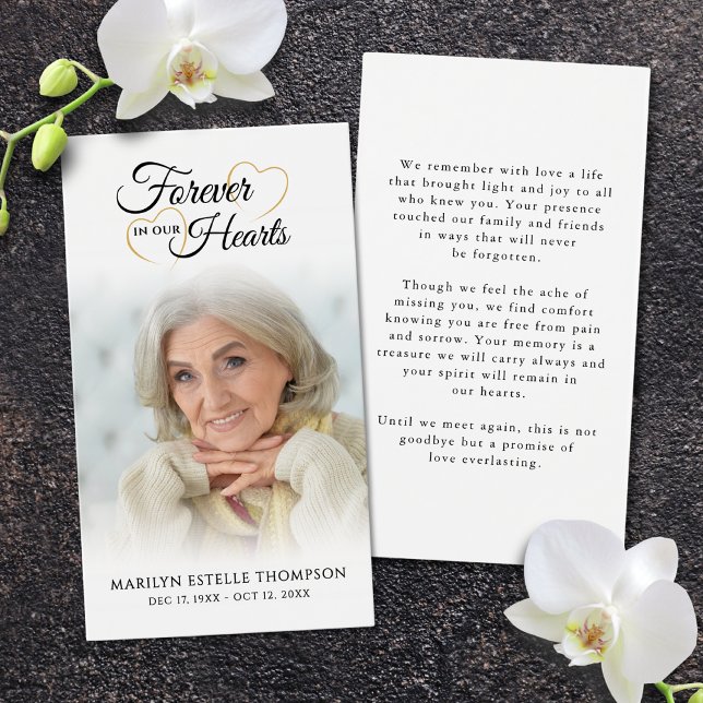 Cartes De Visite Funeral Photo Forever Hearts Photo Prayer Card (Créateur téléchargé)