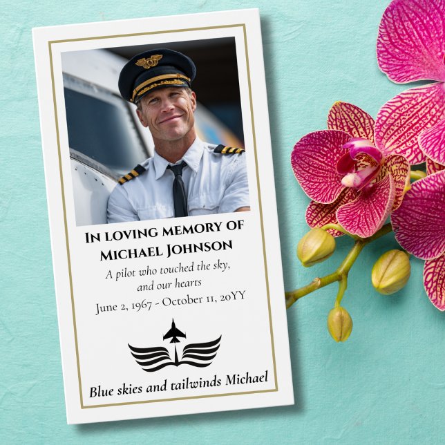 Cartes De Visite Funeral Photo Prayer for Pilot Modern Aviation (Créateur téléchargé)
