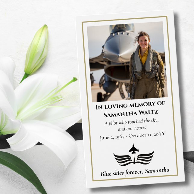 Cartes De Visite Funeral Photo Prayer for Pilot Modern Aviation (Créateur téléchargé)
