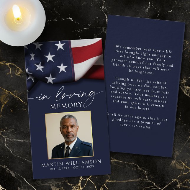 Cartes De Visite Funeral US Flag Military Photo Prayer Card (Créateur téléchargé)