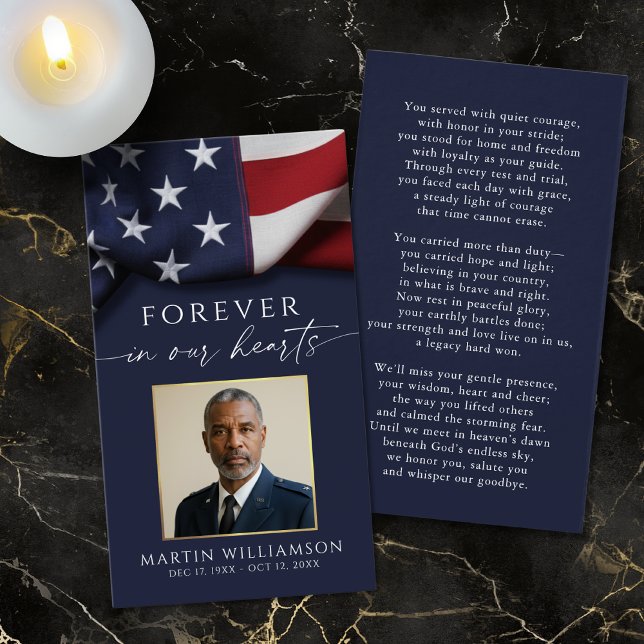 Cartes De Visite Funeral USA Flag Military Photo Prayer Card (Créateur téléchargé)