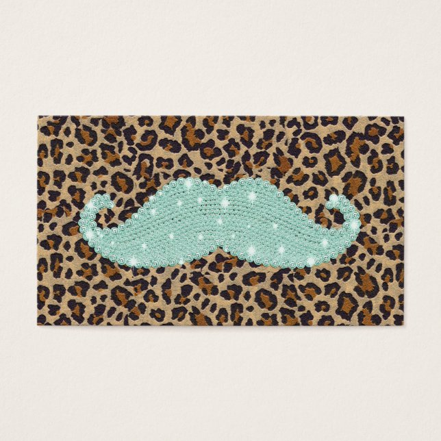 Cartes De Visite Funny Teal Green Bling Mustache And Animal Print (Devant)