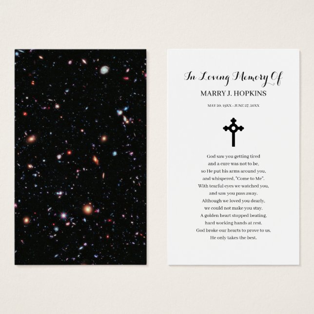 Cartes De Visite Galaxy Cosmo Sympathy Funeral Prayer Card (Devant & derrière)