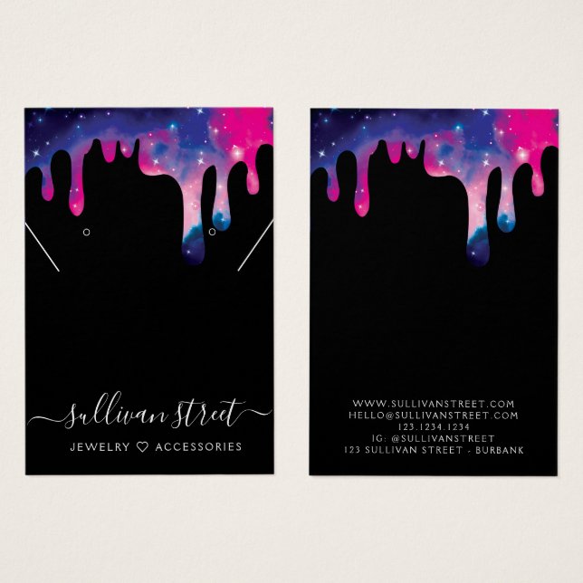 Cartes De Visite Galaxy Drip Earrings Necklace Display Card (Devant & derrière)