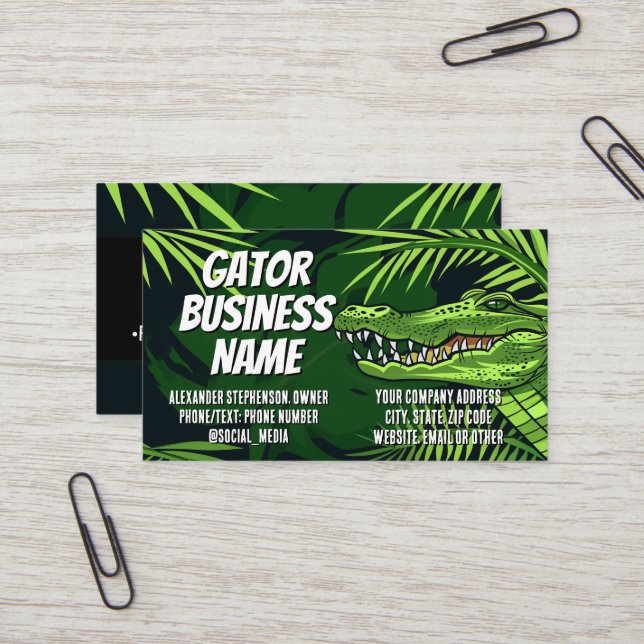 Cartes de visite Gator Logo Alligator Entrepreneur (Devant/Arrière en situation)