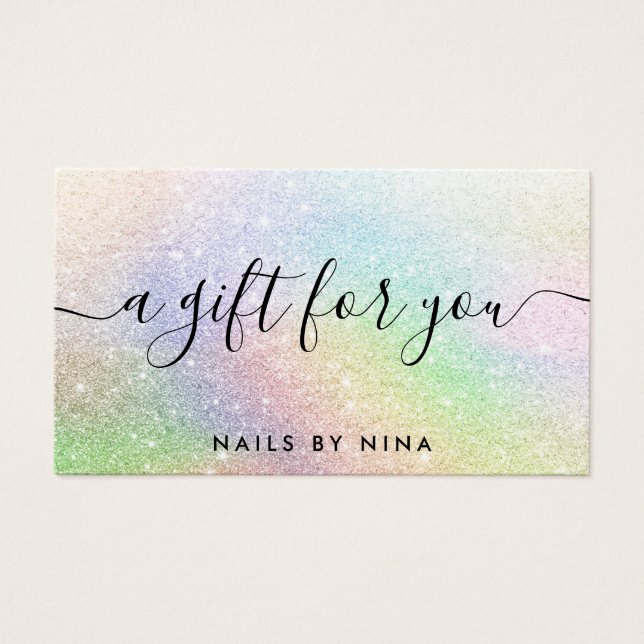 Cartes De Visite Glam script holographic rainbow glitter gift cards (Devant)
