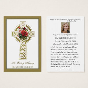 Cartes De Visite Gold Celtic Cross Roses Funeral Prayer Card