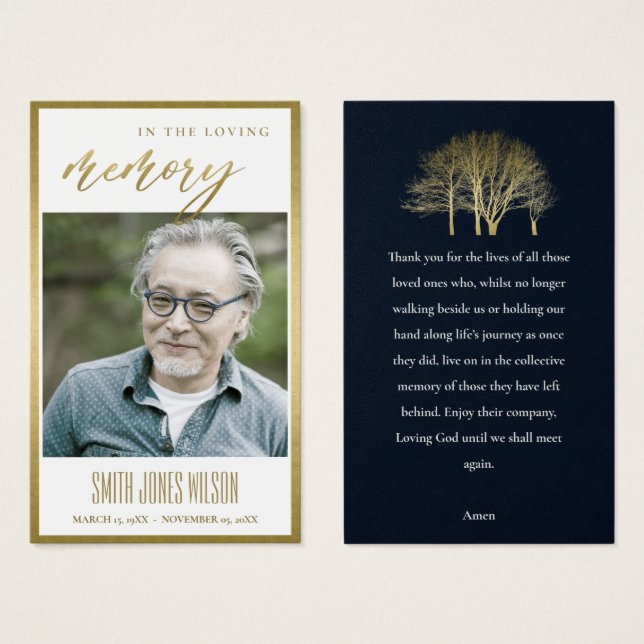 CARTES DE VISITE GOLD FALL TREE SYMPATHY MEMORIAL PHOTO PRAYER CARD (Devant & derrière)