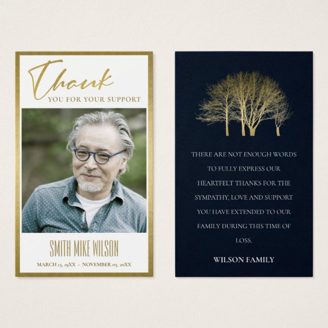CARTES DE VISITE GOLD FALL TREE SYMPATHY MEMORIAL PHOTO THANKS CARD (Devant & derrière)