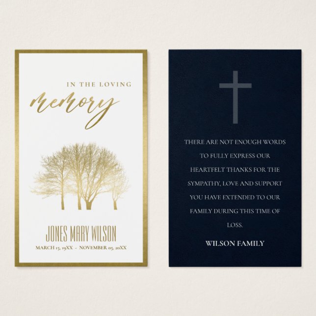 CARTES DE VISITE GOLD FALL TREE SYMPATHY MEMORIAL THANK YOU CARD (Devant & derrière)