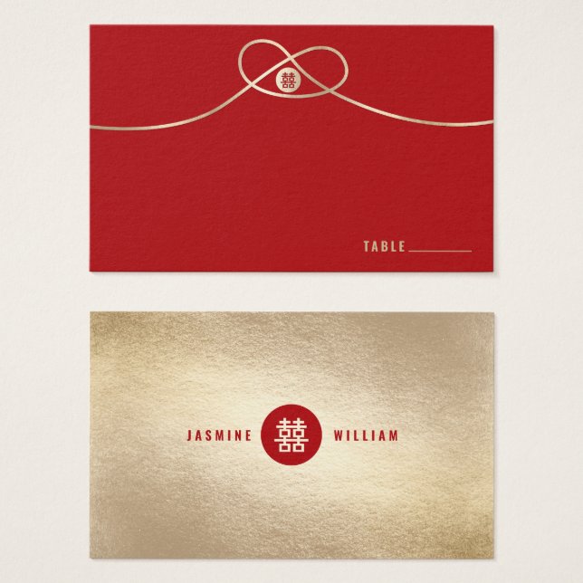 Cartes De Visite Gold Knot Union Double Bonheur Mariage chinois (Devant & derrière)