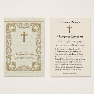 Cartes De Visite Gold Lace Crucifix Funeral Memorial Holy Card