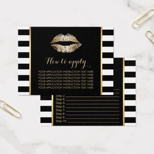 Cartes De Visite Gold Lips Modern Stripes Instructions d'applicatio (Bureau)