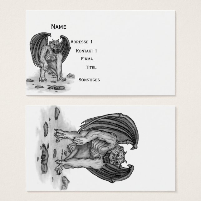 Cartes De Visite Golem Gargoyle, Design noir et blanc (Devant & derrière)