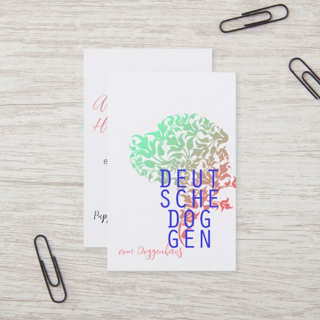 Cartes de visite Grand Danois (Devant/Arrière en situation)