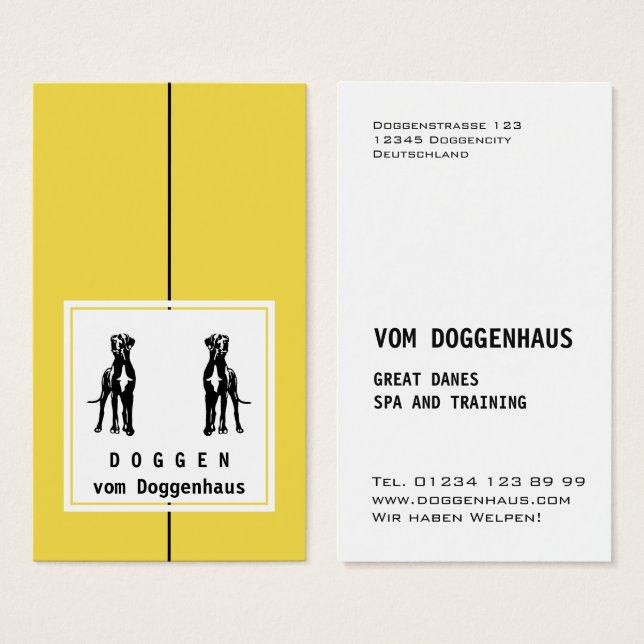 Cartes De Visite Grand Danois base jaune (Devant & derrière)