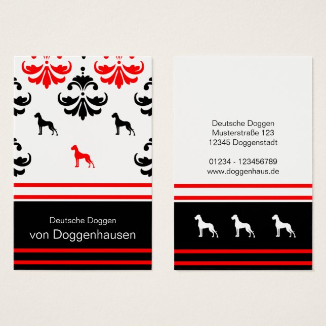 Cartes De Visite Grand Danois motif fantaisiste floral et silhouett (Devant & derrière)