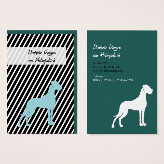 Cartes De Visite Grands Danois fond diagonal contraste dur (Devant & derrière)