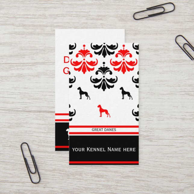 Cartes de visite Great Dane noyau rouge (Devant/Arrière en situation)