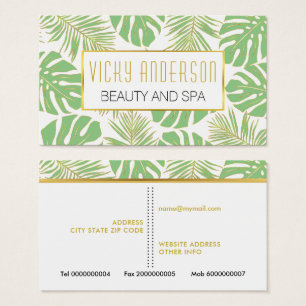 Cartes De Visite Green and gold tropical leaves business cards