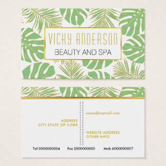 Cartes De Visite Green and gold tropical leaves business cards