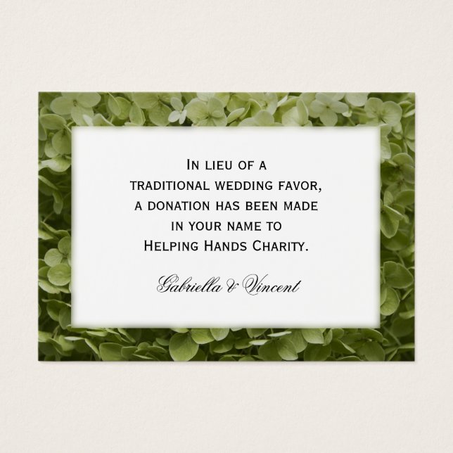 Cartes De Visite Green Annabelle Hydrangea Mariage Charité Faveurs (Devant)