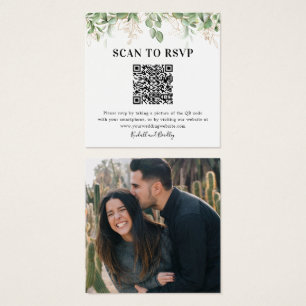 Cartes De Visite Green Eucalyptus QR Code photo Mariage RSVP