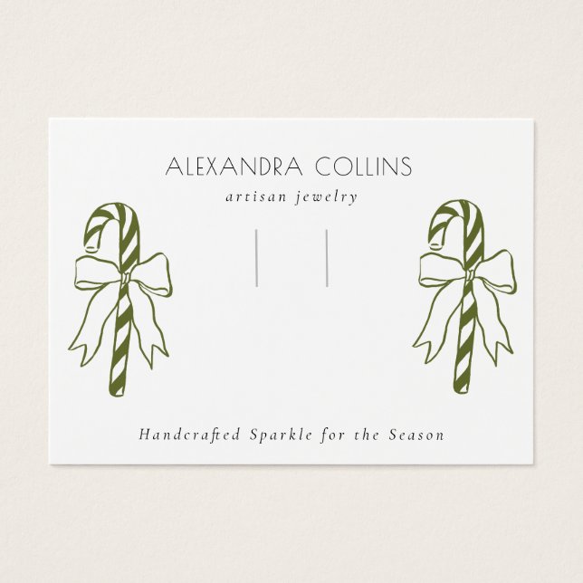 Cartes De Visite Green Line Art Candy Cane & Bow Hairclip Display  (Devant)