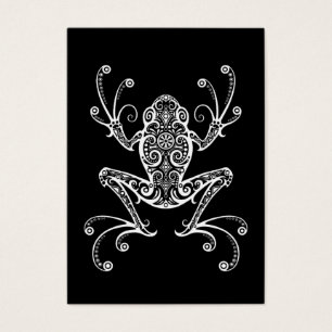 Cartes De Visite Grenouille d'arbre blanche complexe sur le noir