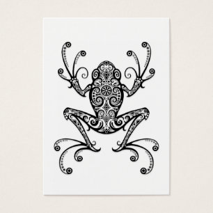 Cartes De Visite Grenouille d'arbre noire complexe sur le blanc