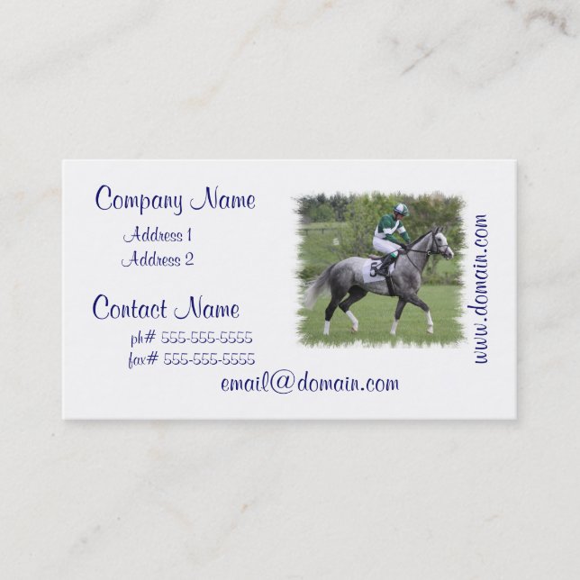 Cartes de visite gris tachetés de cheval de course (Devant)