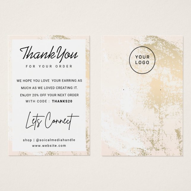 Cartes De Visite Grunge Gold Custom Logo Écran d'oreille Merci (Devant & derrière)