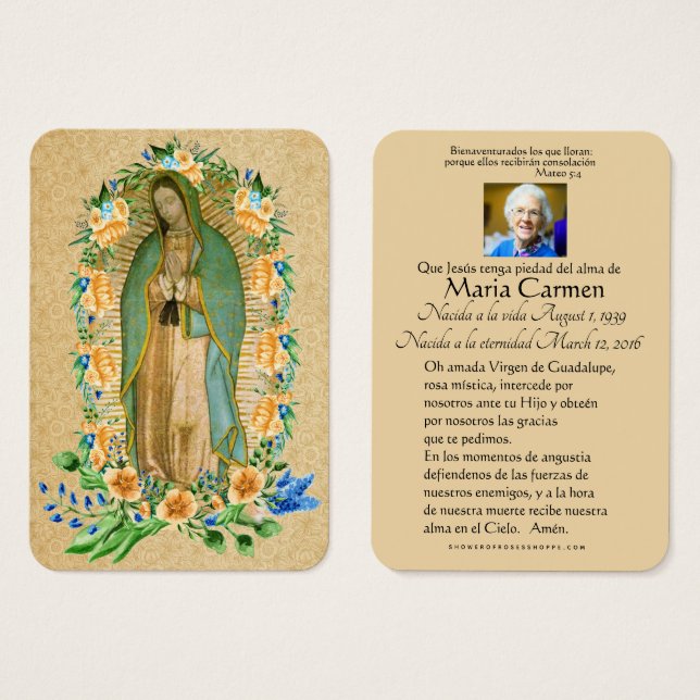Cartes De Visite Guadalupe catholique espagnol funérailles prière s (Devant & derrière)