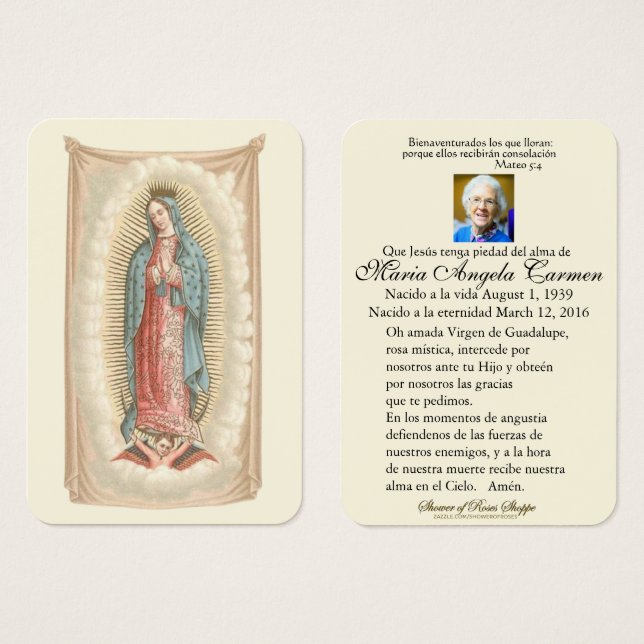 Cartes De Visite Guadalupe catholique espagnol funérailles prière s (Devant & derrière)