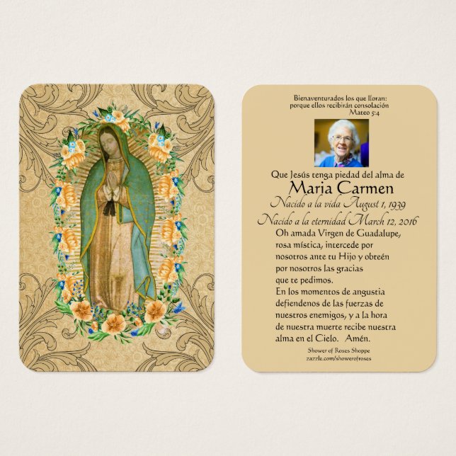 Cartes De Visite Guadalupe catholique espagnol funérailles prière s (Devant & derrière)