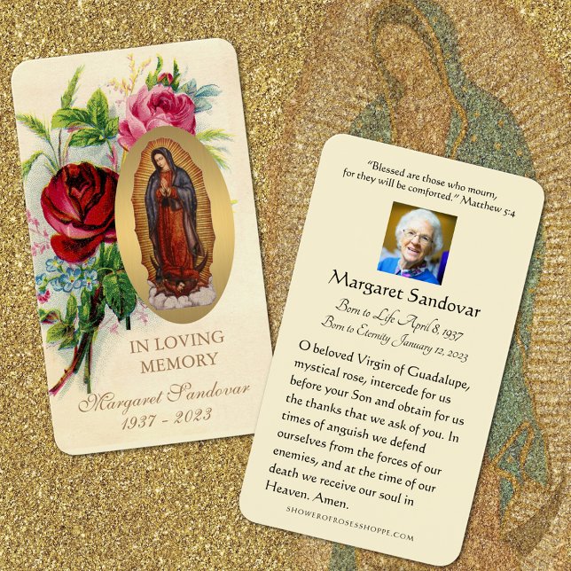 Cartes De Visite Guadalupe Funeral Catholic Prayer Card (Traditional Catholic Our Lady of Guadalupe Funeral Prayer Cards)