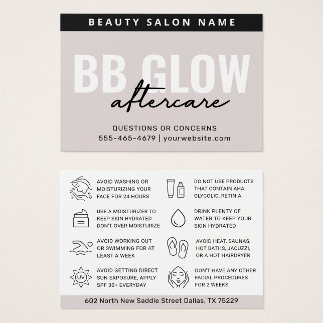 Cartes De Visite Guide de soins après BB Glow Soft Taupe Moderne (Devant & derrière)