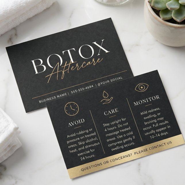Cartes De Visite Guide de soins après Botox en or noir de luxe (Créateur téléchargé)